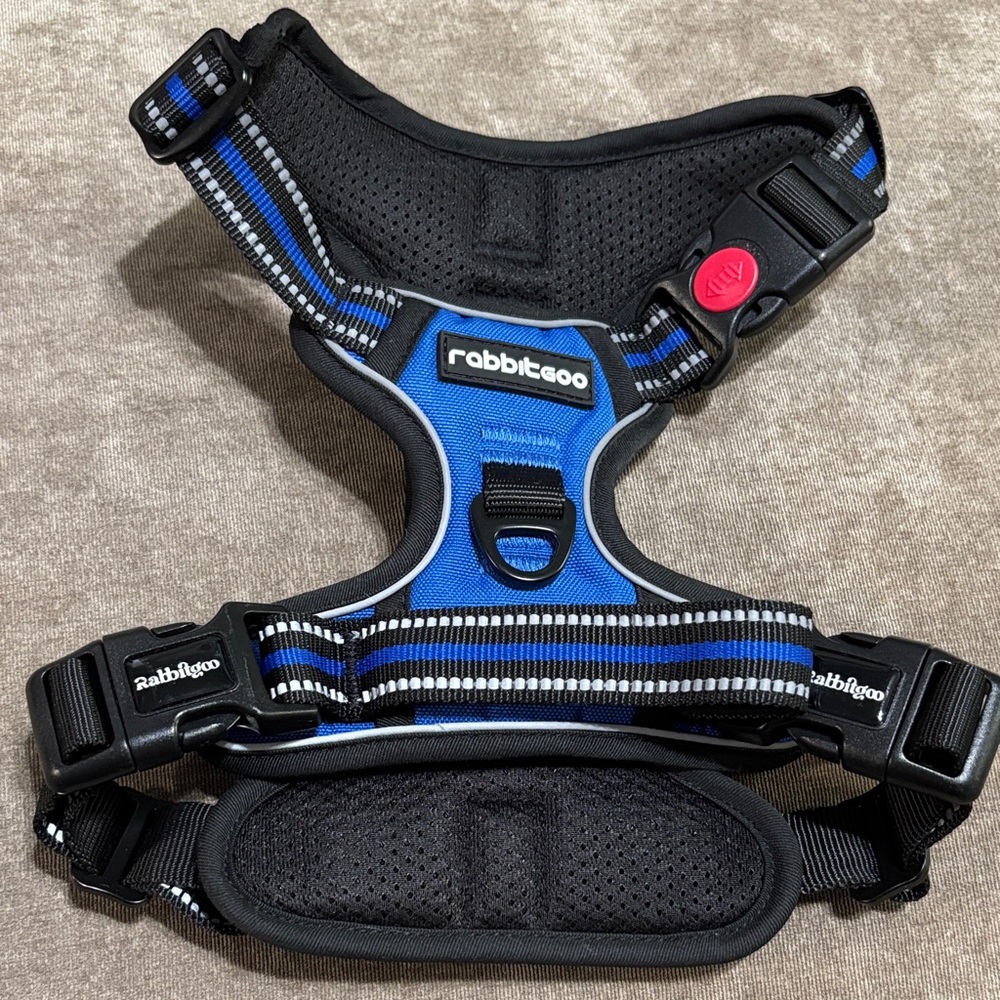 Rabbitgoo Blue and Black Dog Harness, size large, NWOT.